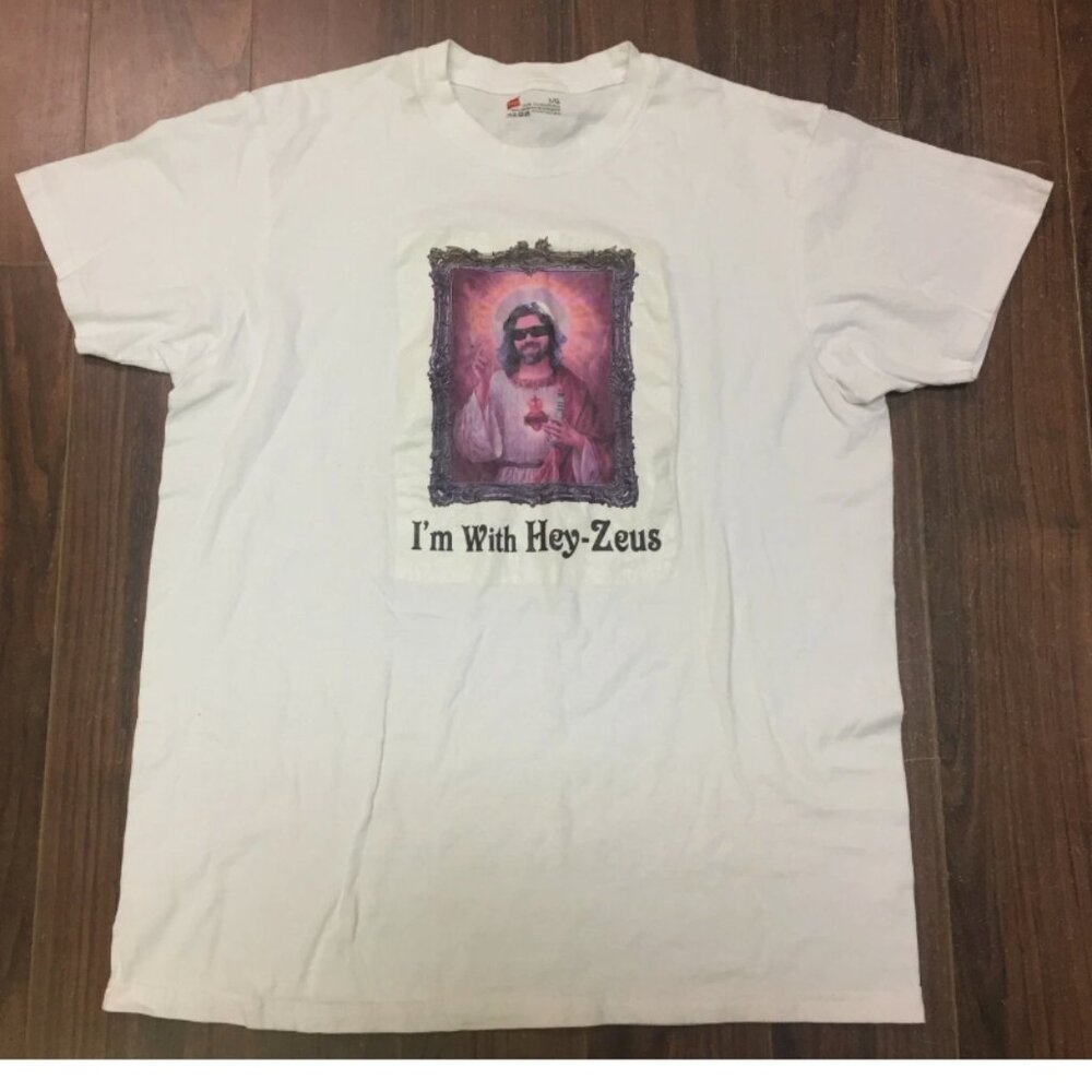 I'm With Hey-Zeus White Short Sleeve T Shirt Large Jesus Cotton Chest 40"